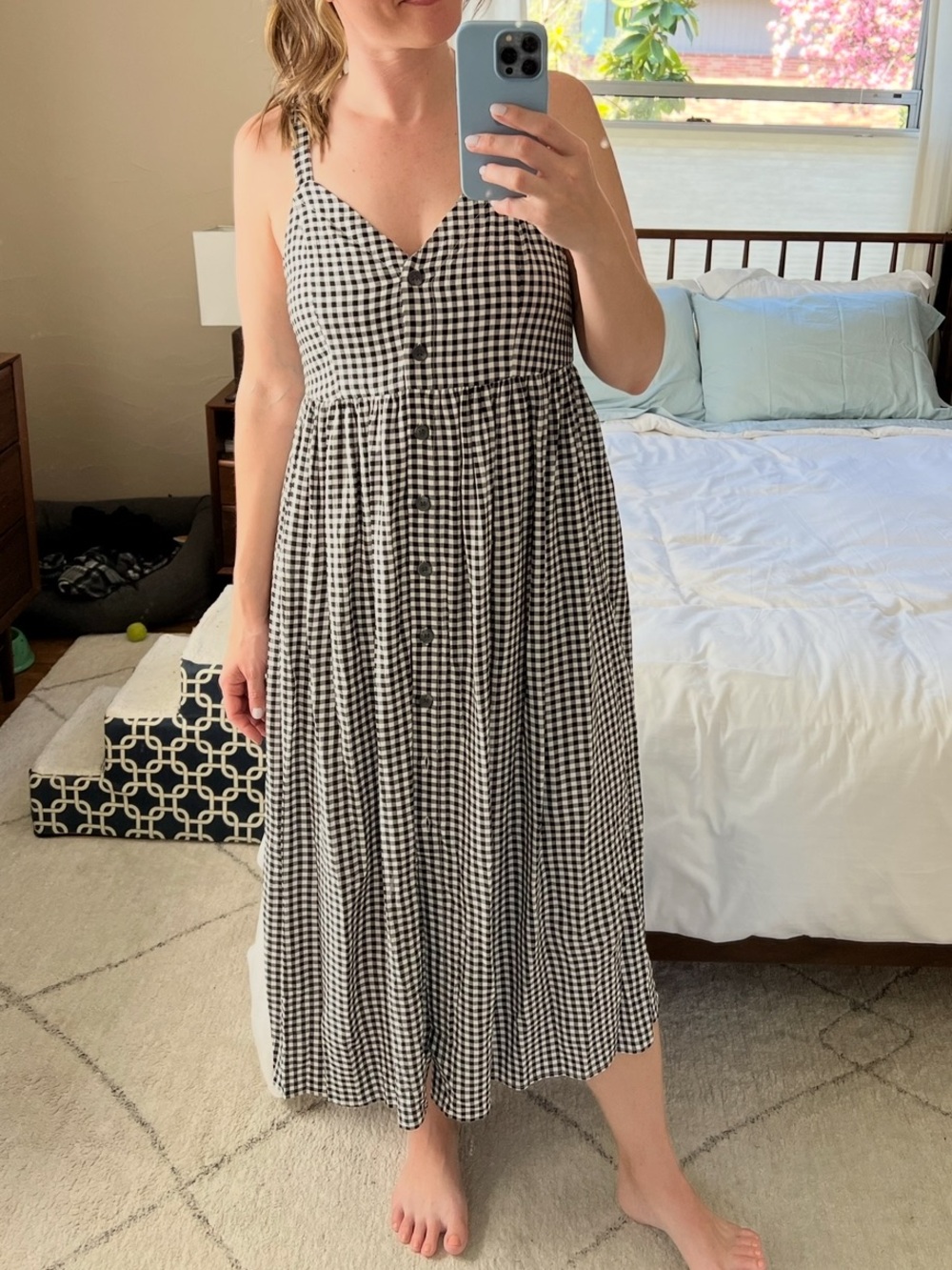 Gentle Fawn Gingham Midi Dress with Buttons